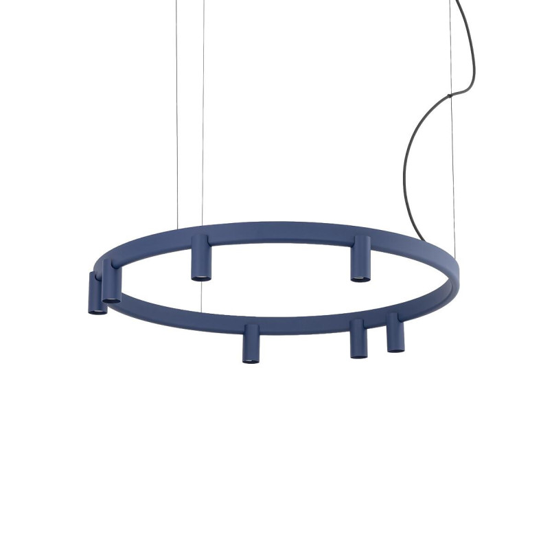 Lampa wisząca okrągła z reflektorkami Fourty Round LED VII 80cm granatowa Nowodvorski