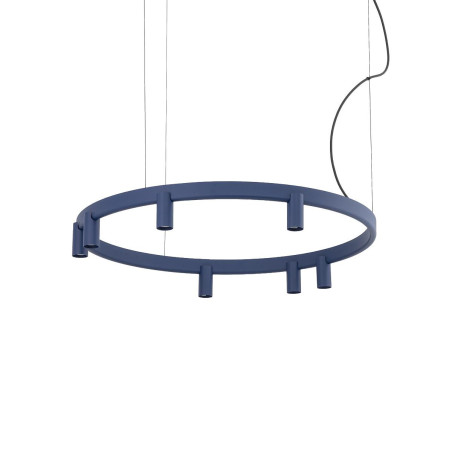 Lampa wisząca okrągła z reflektorkami Fourty Round LED VII 80cm granatowa Nowodvorski
