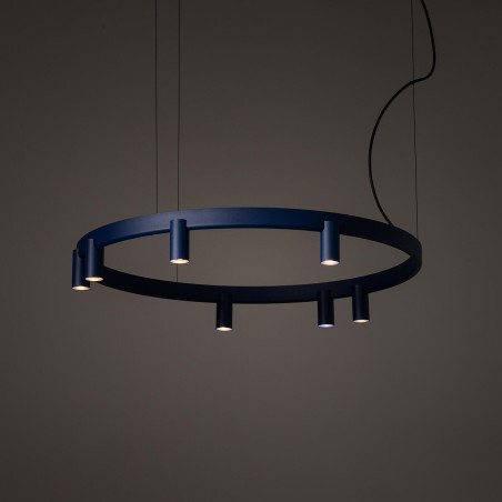 Lampa wisząca okrągła z reflektorkami Fourty Round LED VII 80cm granatowa Nowodvorski