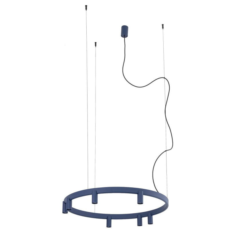 Lampa wisząca okrągła z reflektorkami Fourty Round LED VII 80cm granatowa Nowodvorski