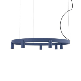 Lampa wisząca okrągła z reflektorkami Fourty Round LED VII 80cm granatowa Nowodvorski
