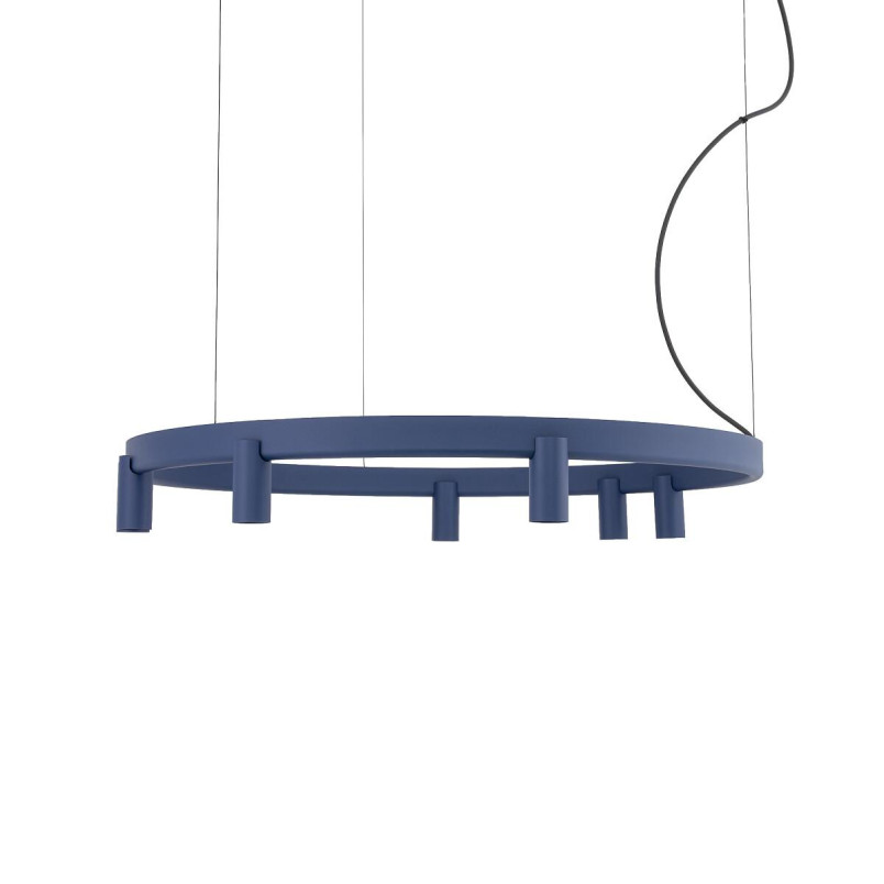 Lampa wisząca okrągła z reflektorkami Fourty Round LED VII 80cm granatowa Nowodvorski