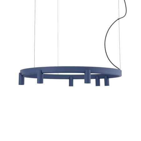 Lampa wisząca okrągła z reflektorkami Fourty Round LED VII 80cm granatowa Nowodvorski