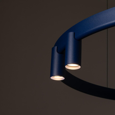 Lampa wisząca okrągła z reflektorkami Fourty Round LED VII 80cm granatowa Nowodvorski