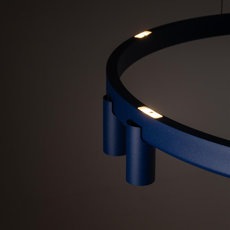 Lampa wisząca okrągła z reflektorkami Fourty Round LED VII 80cm granatowa Nowodvorski