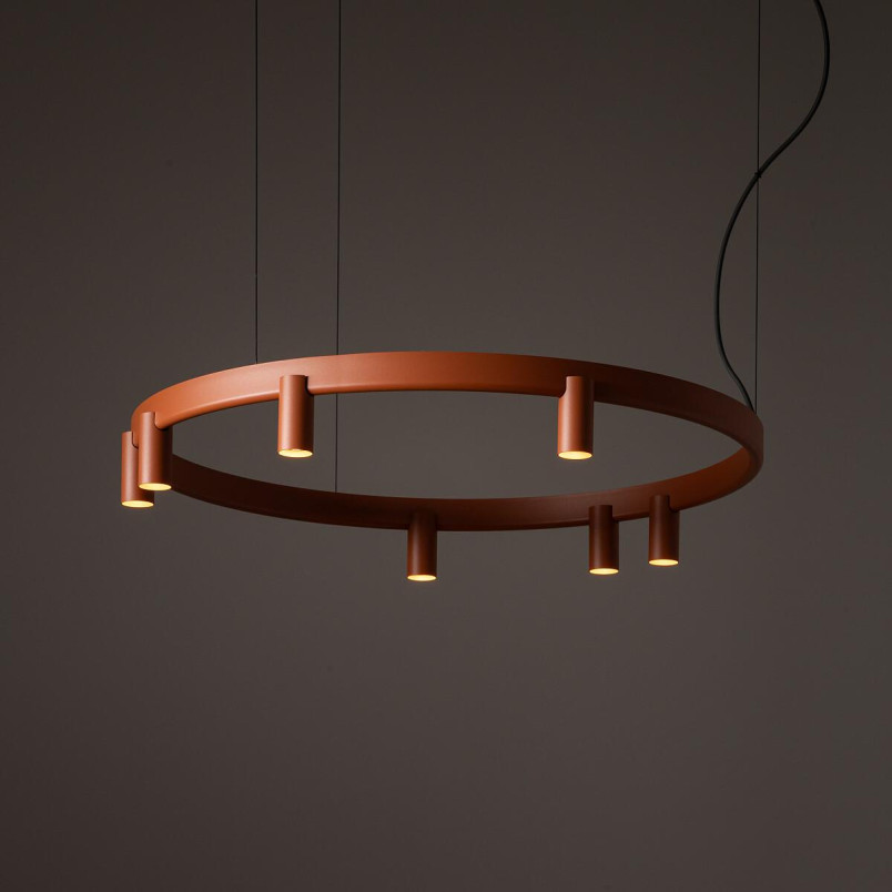 Lampa wisząca okrągła z reflektorkami Fourty Round LED VII 80cm terracotta Nowodvorski