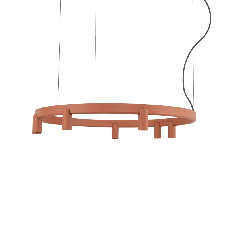 Lampa wisząca okrągła z reflektorkami Fourty Round LED VII 80cm terracotta Nowodvorski