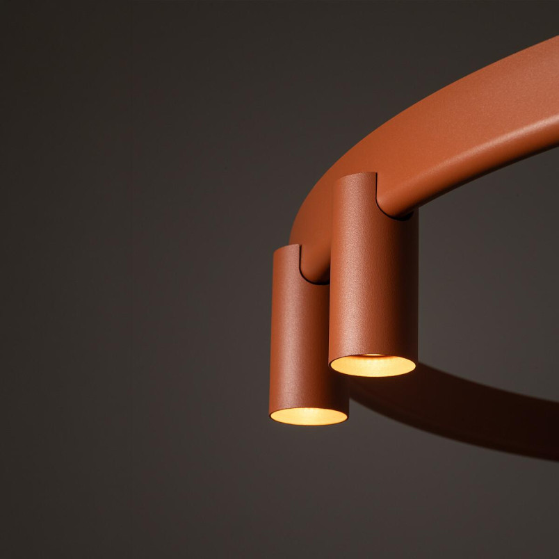 Lampa wisząca okrągła z reflektorkami Fourty Round LED VII 80cm terracotta Nowodvorski