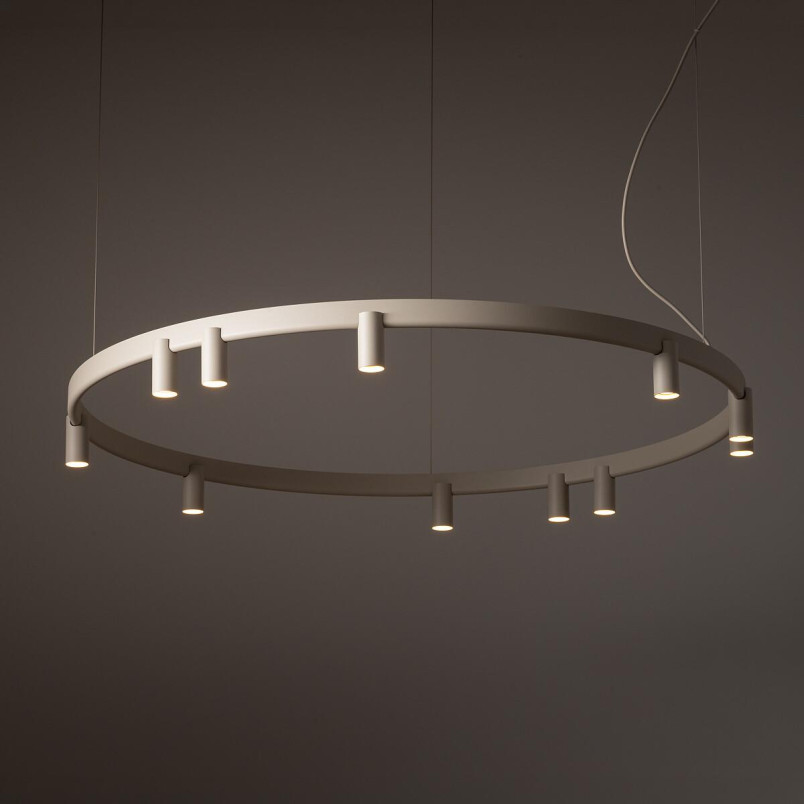 Lampa wisząca okrągła z reflektorkami Fourty Round LED VII 116cm beżowa Nowodvorski