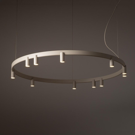 Lampa wisząca okrągła z reflektorkami Fourty Round LED VII 116cm beżowa Nowodvorski