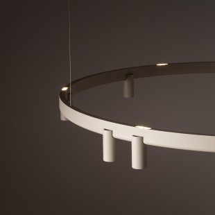 Lampa wisząca okrągła z reflektorkami Fourty Round LED VII 116cm beżowa Nowodvorski
