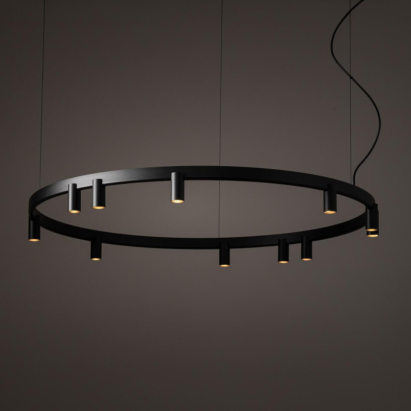 Lampa wisząca okrągła z reflektorkami Fourty Round LED VII 116cm czarna Nowodvorski