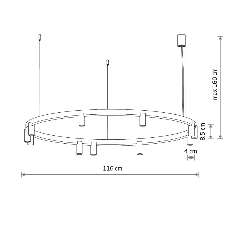 Lampa wisząca okrągła z reflektorkami Fourty Round LED VII 116cm czarna Nowodvorski