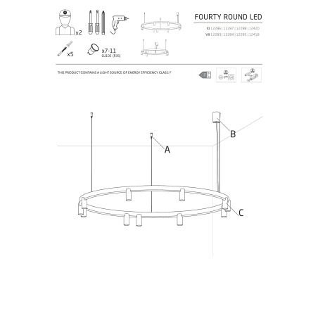 Lampa wisząca okrągła z reflektorkami Fourty Round LED VII 116cm czarna Nowodvorski