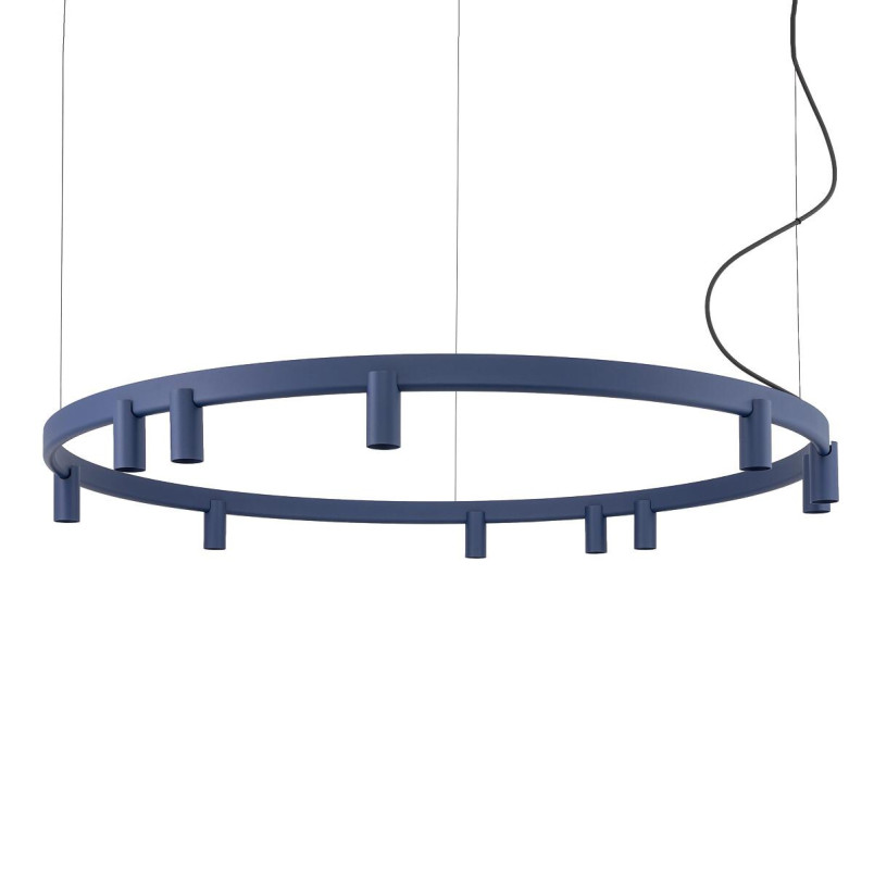 Lampa wisząca okrągła z reflektorkami Fourty Round LED VII 116cm granatowa Nowodvorski