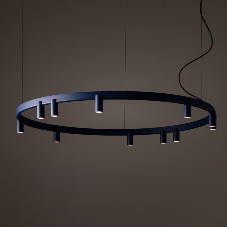 Lampa wisząca okrągła z reflektorkami Fourty Round LED VII 116cm granatowa Nowodvorski