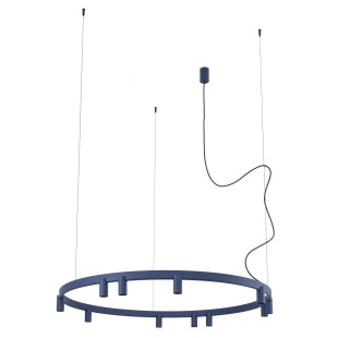 Lampa wisząca okrągła z reflektorkami Fourty Round LED VII 116cm granatowa Nowodvorski