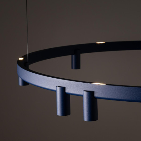 Lampa wisząca okrągła z reflektorkami Fourty Round LED VII 116cm granatowa Nowodvorski