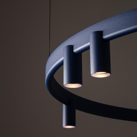 Lampa wisząca okrągła z reflektorkami Fourty Round LED VII 116cm granatowa Nowodvorski