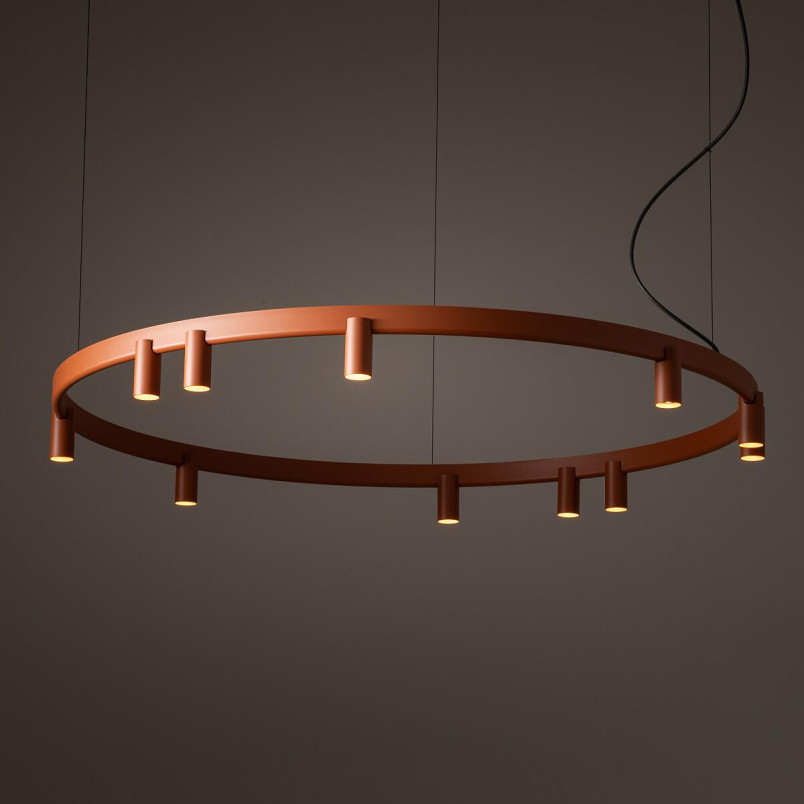 Lampa wisząca okrągła z reflektorkami Fourty Round LED VII 116cm terracotta Nowodvorski