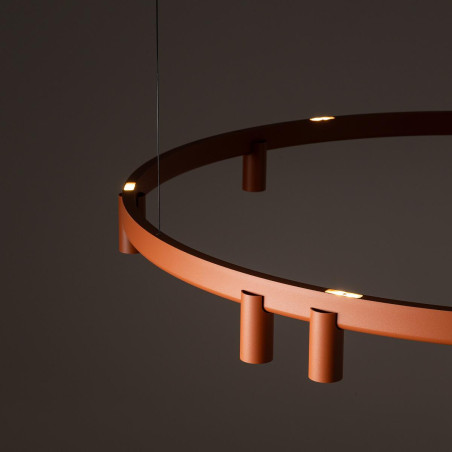 Lampa wisząca okrągła z reflektorkami Fourty Round LED VII 116cm terracotta Nowodvorski