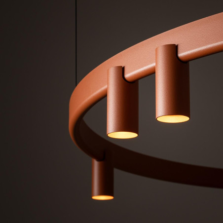 Lampa wisząca okrągła z reflektorkami Fourty Round LED VII 116cm terracotta Nowodvorski