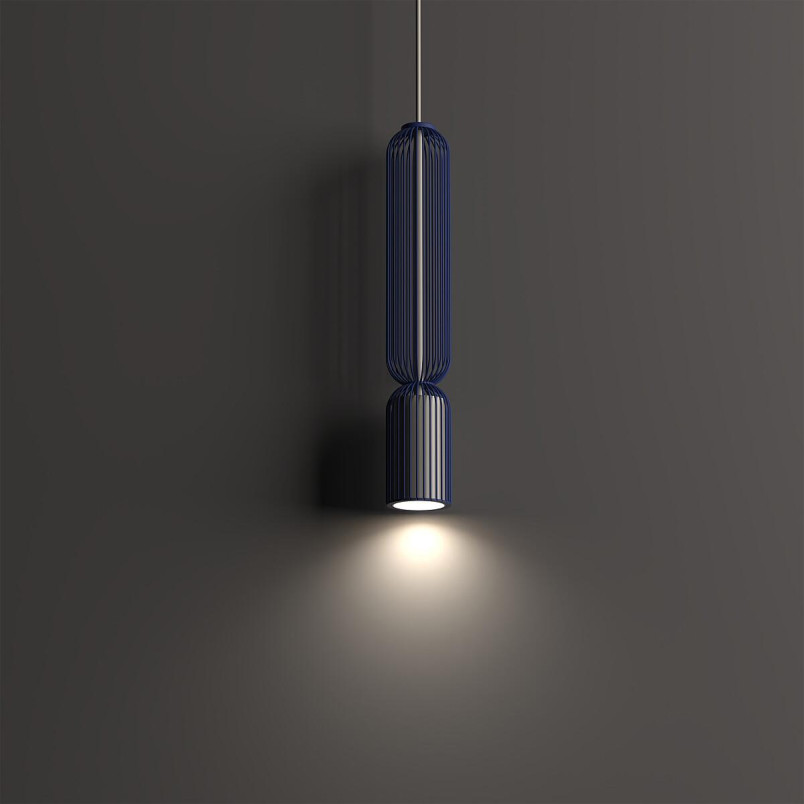 Lampa wisząca druciana tuba dekoracyjna Singles B 6,5cm granatowy / beż Nowodvorski