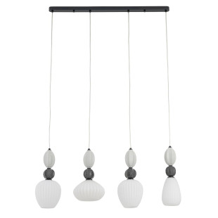 Lampa wisząca szklana ryflowana 4 punktowa z ceramiką Corals 95cm biały / szary / czarny Nowodvorski