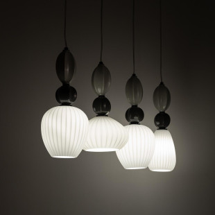 Lampa wisząca szklana ryflowana 4 punktowa z ceramiką Corals 95cm biały / szary / czarny Nowodvorski