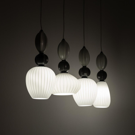 Lampa wisząca szklana ryflowana 4 punktowa z ceramiką Corals 95cm biały / szary / czarny Nowodvorski