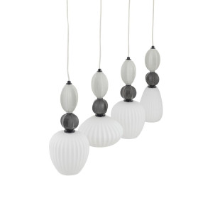 Lampa wisząca szklana ryflowana 4 punktowa z ceramiką Corals 95cm biały / szary / czarny Nowodvorski
