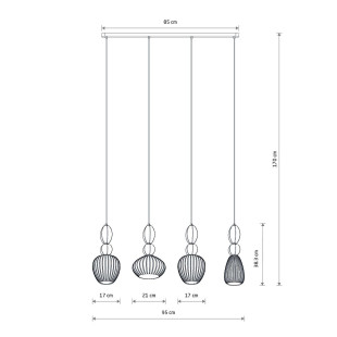 Lampa wisząca szklana ryflowana 4 punktowa z ceramiką Corals 95cm biały / szary / czarny Nowodvorski