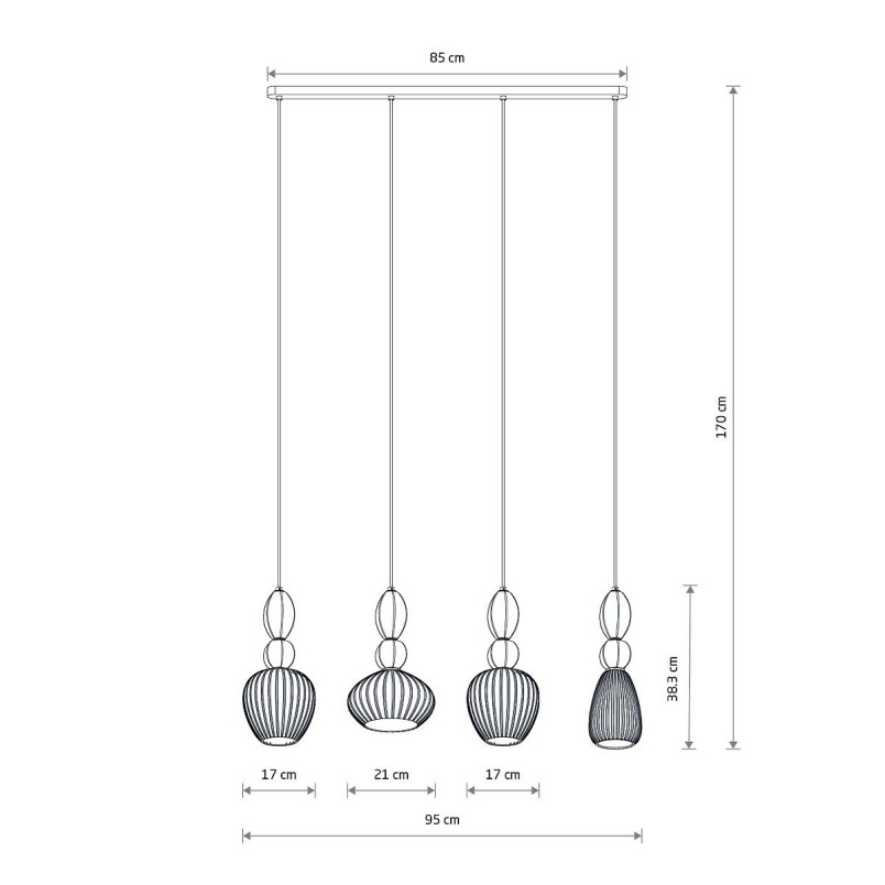 Lampa wisząca szklana ryflowana 4 punktowa z ceramiką Corals 95cm biały / szary / czarny Nowodvorski