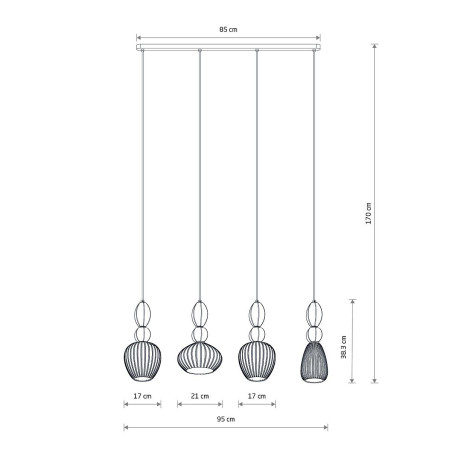 Lampa wisząca szklana ryflowana 4 punktowa z ceramiką Corals 95cm biały / szary / czarny Nowodvorski
