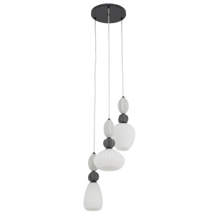 Lampa wisząca szklana ryflowana 3 punktowa z ceramiką Corals 39cm biały / szary / czarny Nowodvorski