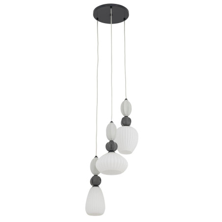 Lampa wisząca szklana ryflowana 3 punktowa z ceramiką Corals 39cm biały / szary / czarny Nowodvorski