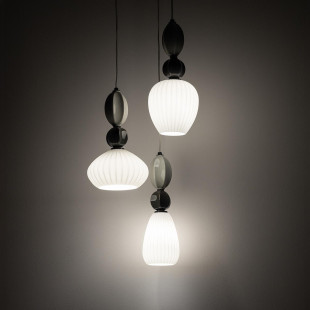 Lampa wisząca szklana ryflowana 3 punktowa z ceramiką Corals 39cm biały / szary / czarny Nowodvorski