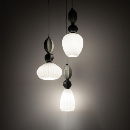 Lampa wisząca szklana ryflowana 3 punktowa z ceramiką Corals 39cm biały / szary / czarny Nowodvorski