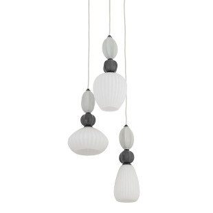 Lampa wisząca szklana ryflowana 3 punktowa z ceramiką Corals 39cm biały / szary / czarny Nowodvorski