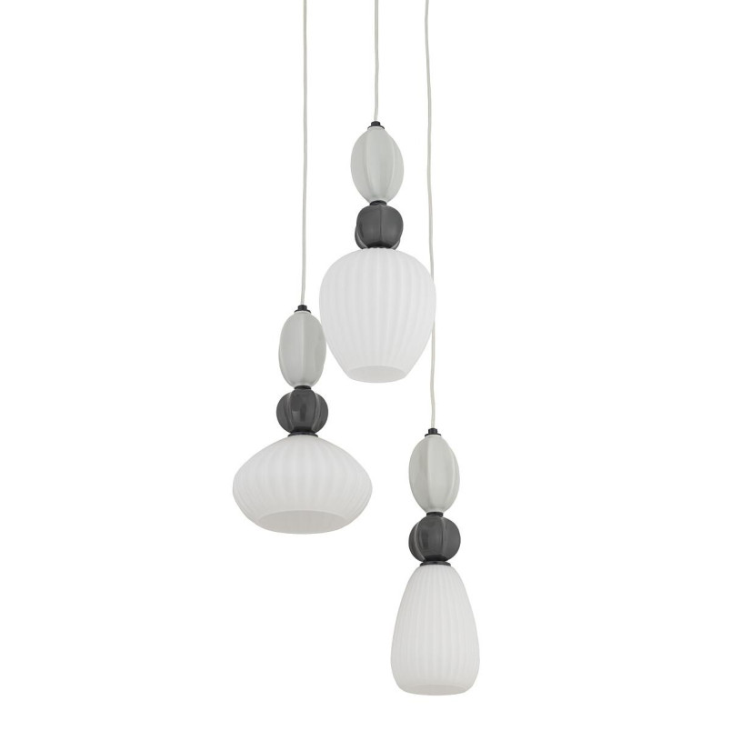 Lampa wisząca szklana ryflowana 3 punktowa z ceramiką Corals 39cm biały / szary / czarny Nowodvorski