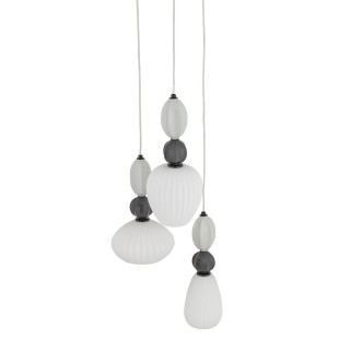 Lampa wisząca szklana ryflowana 3 punktowa z ceramiką Corals 39cm biały / szary / czarny Nowodvorski