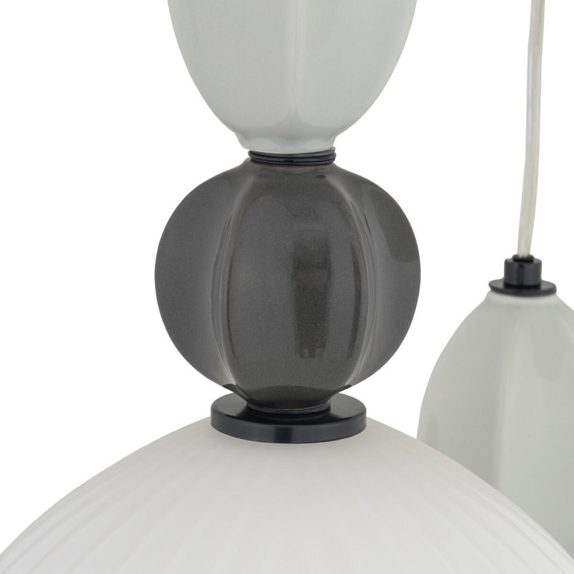 Lampa wisząca szklana ryflowana 3 punktowa z ceramiką Corals 39cm biały / szary / czarny Nowodvorski