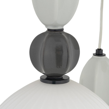 Lampa wisząca szklana ryflowana 3 punktowa z ceramiką Corals 39cm biały / szary / czarny Nowodvorski