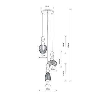 Lampa wisząca szklana ryflowana 3 punktowa z ceramiką Corals 39cm biały / szary / czarny Nowodvorski