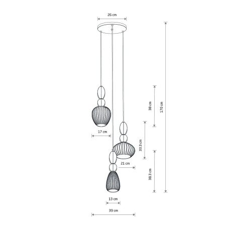 Lampa wisząca szklana ryflowana 3 punktowa z ceramiką Corals 39cm biały / szary / czarny Nowodvorski