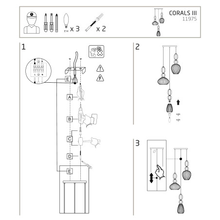 Lampa wisząca szklana ryflowana 3 punktowa z ceramiką Corals 39cm biały / szary / czarny Nowodvorski