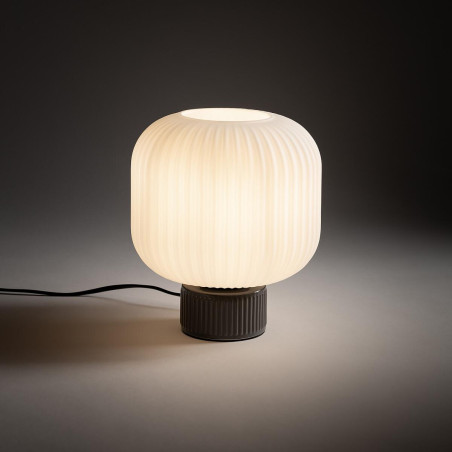 Lampa stołowa ceramiczna z ryflowanym szklanym kloszem Aurora 20cm biały / szary Nowodvorski
