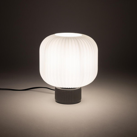 Lampa stołowa ceramiczna z ryflowanym szklanym kloszem Aurora 20cm biały / szary Nowodvorski