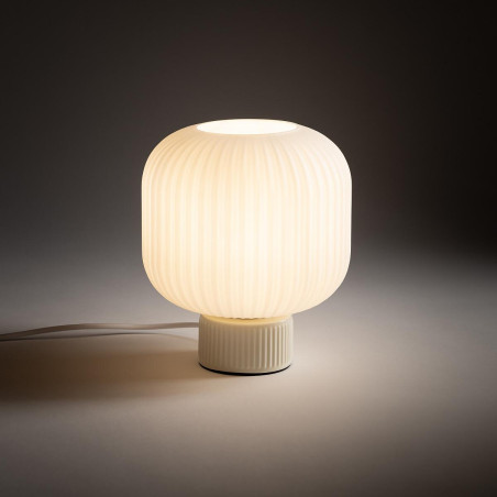 Lampa stołowa ceramiczna z ryflowanym szklanym kloszem Aurora 20cm biały / beż Nowodvorski