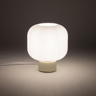 Lampa stołowa ceramiczna z ryflowanym szklanym kloszem Aurora 20cm biały / beż Nowodvorski